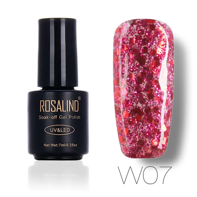ROSALIND 7 мл дизайн ногтей алмазный Блестящий Гель-лак для ногтей УФ светодиодный замачивающийся лак дизайн нужен топ и Базовое покрытие - Цвет: W07