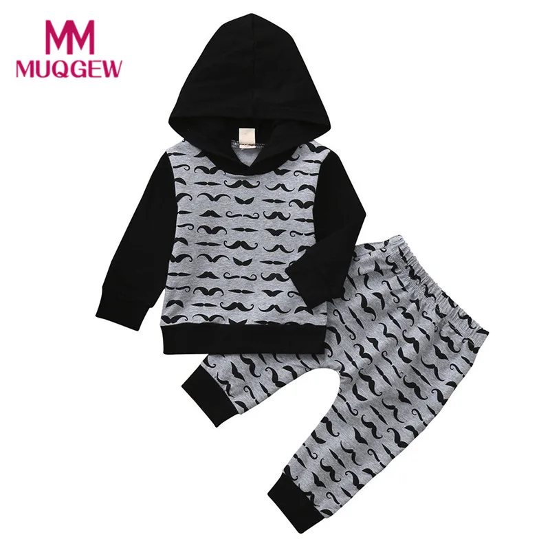 

2pcs Newborn Baby Girls Boys Spring Autumn clothes set Unisex Long Sleeve Beard Print Hooded Tops+Pants vetement enfant fille