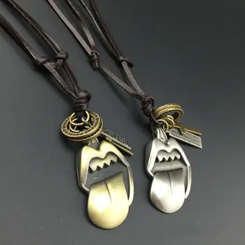 

ALY 10 Pcs/lot Wholesale Vintage Charms Tongue Pendant Leather Necklace Funny Punk Jewelry for Lgnorant Youth