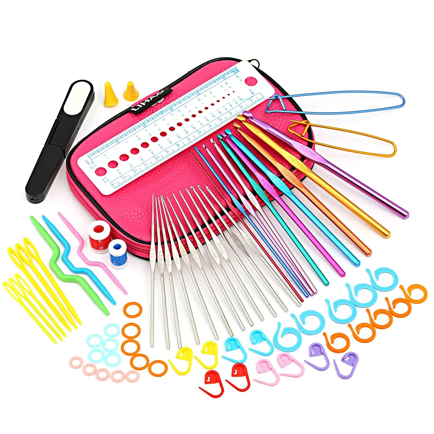 HOT 59 Piece Crochet Hooks Yarn Knitting Needles Markers Gauge Ruler