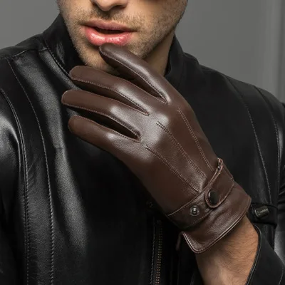 Мужские перчатки из натуральной козьей кожи, черные/коричневые перчатки для сенсорного экрана, мужские осенние/зимние теплые уличные перчатки для тренажерного зала, перчатки для вождения автомобиля - Цвет: 8597  brown