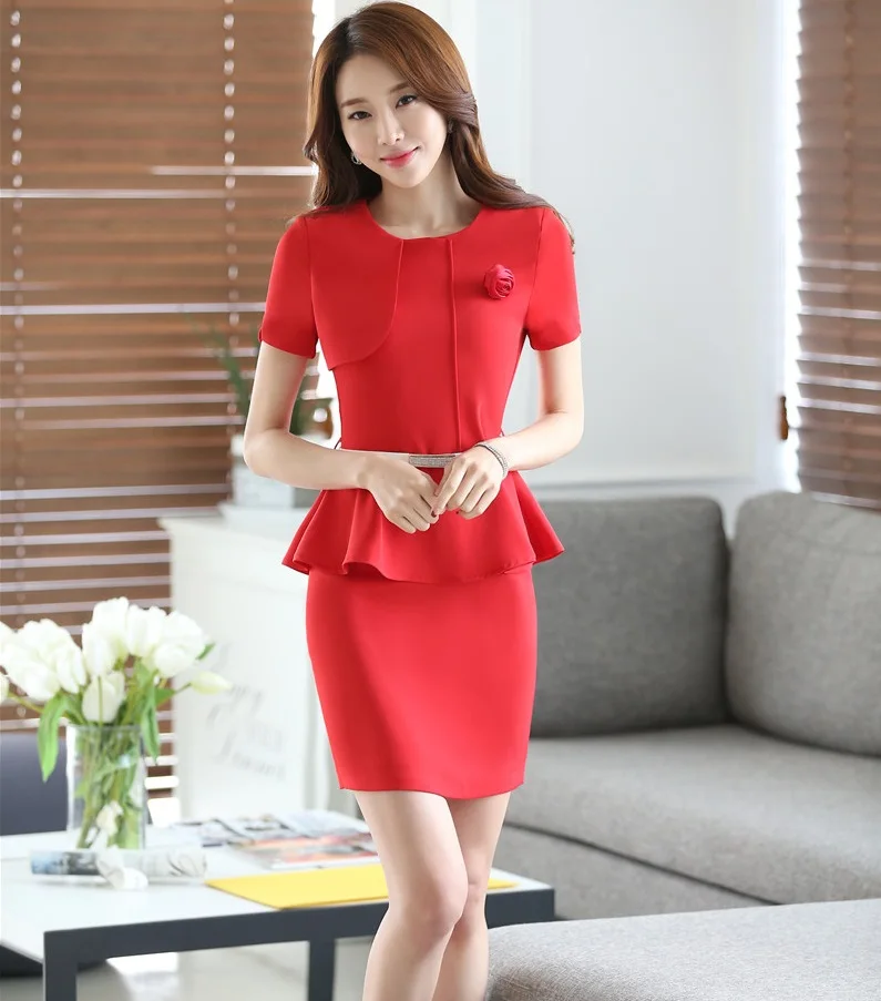 

New Arrival 2016 Summer Fashion Elegant Work Suits Tops And Skirt 2 pieces Sets Office Ladies Outfits Clothing Sets Plus Size