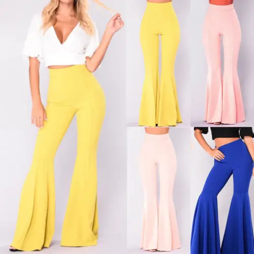 Boho Хиппи высокая талия широкие Леггинсы Длинные клеш колокол Брюки Лето Весна синий желтый РАЗМЕРЫ s m l xl США