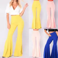 Boho Хиппи высокая талия широкие Леггинсы Длинные клеш колокол Брюки Лето Весна синий желтый РАЗМЕРЫ s m l xl США
