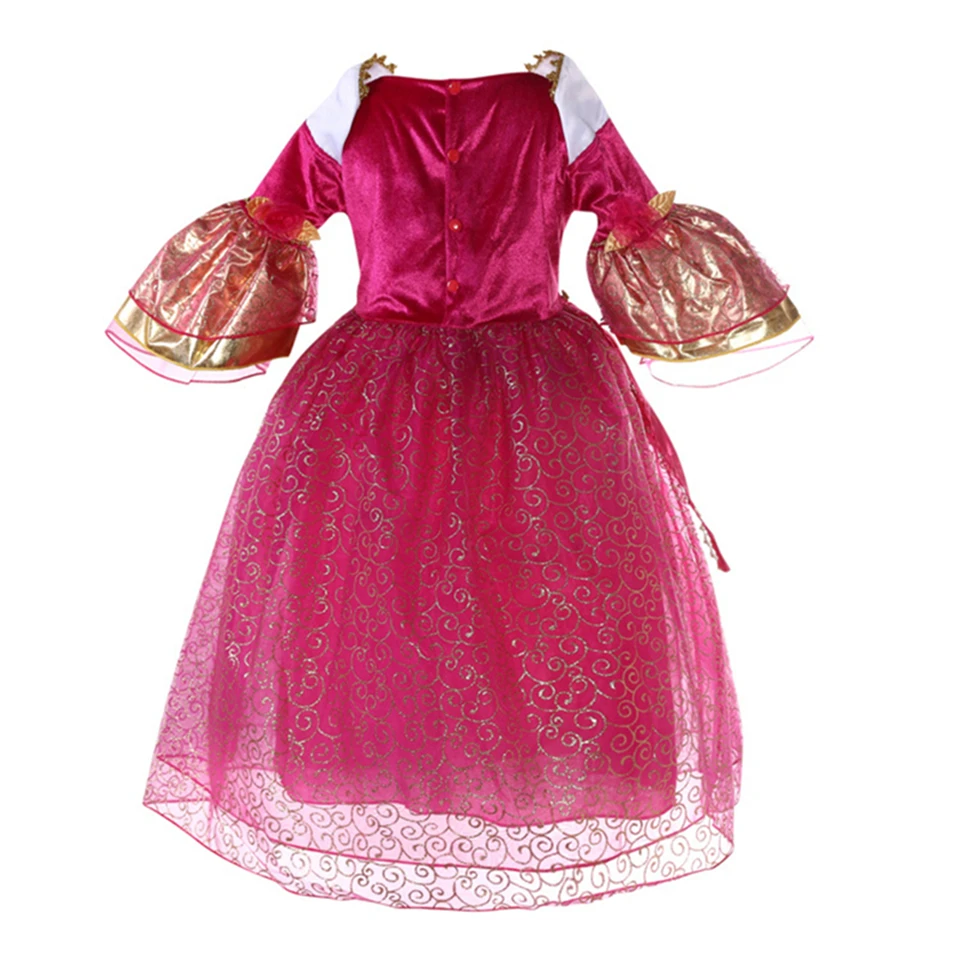 Платье Авроры для девочек, розовое платье Спящей Красавицы, Пышное Платье с цветочным рисунком и расклешенными рукавами для девочек, Детский парик Авроры