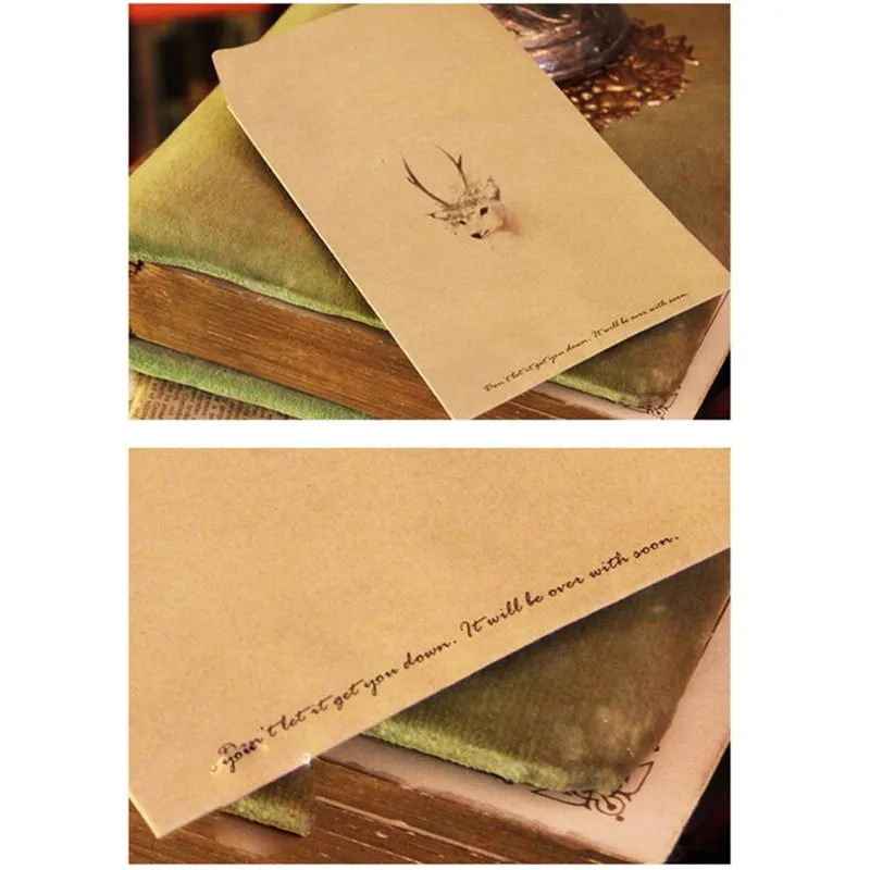 10Pcs/lot Cute Retro Kraft Paper Envelopes Lovely Deer Envelope Gift Card Office Stationery