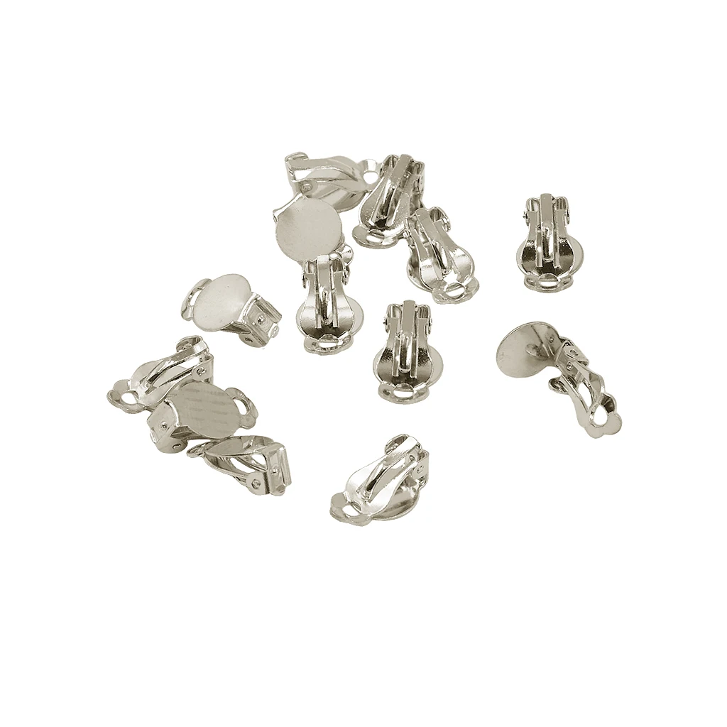 12Pieces Clip On Glue on Blank Pad Earrings Findings DIY Enamel Crystal Jewelry Making for No Piercing Women 