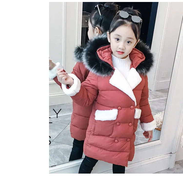 Children Cotton Jackets For Teenage Girls 2018 Winter Thick Warm Long Coats Kids Fur Hooded Outerwear Padded Clothes 5-16 Years  (15)