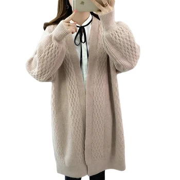 

Women Cardigan Sweater 2019 Autumn Winter Lantern Sleeve Open Stitch Sweaters Casual Women Knitted Jackets Korean Cardigans D627