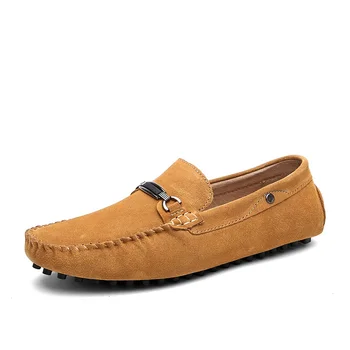 

GOXPACER 2018 New Men Shoes Loafers Casual Shoes Genuine Leather Flats Flat Heel Shoes Man British Style Male Low Cut Metal