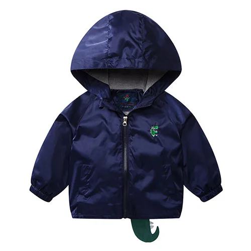 BINIDUCKLING детская куртка для маленьких мальчиков, одежда для девочек хлопковая ветровка с капюшоном и рисунком динозавра для мальчиков, Детская куртка - Цвет: Navy