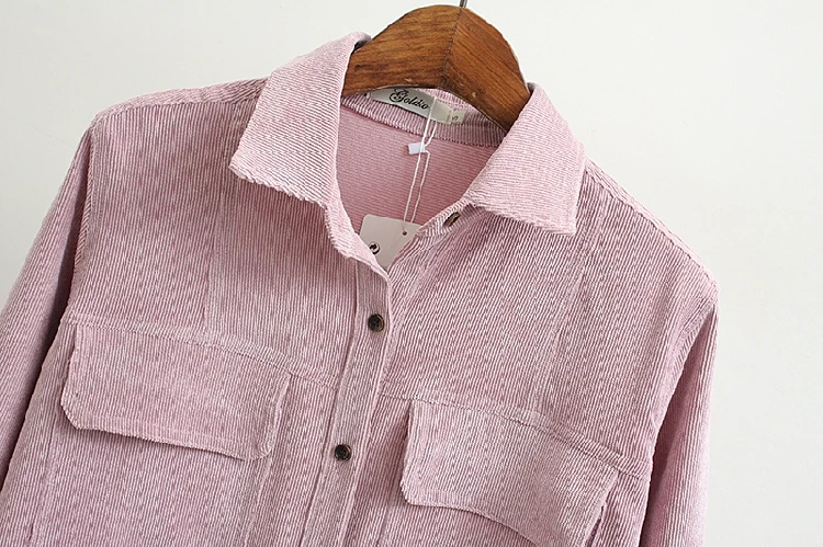 Autumn Corduroy Fabric Woman Clothing Solid Color Fashion Ladies Long Coats New Style Loose Polo Collar Vintage Coats3