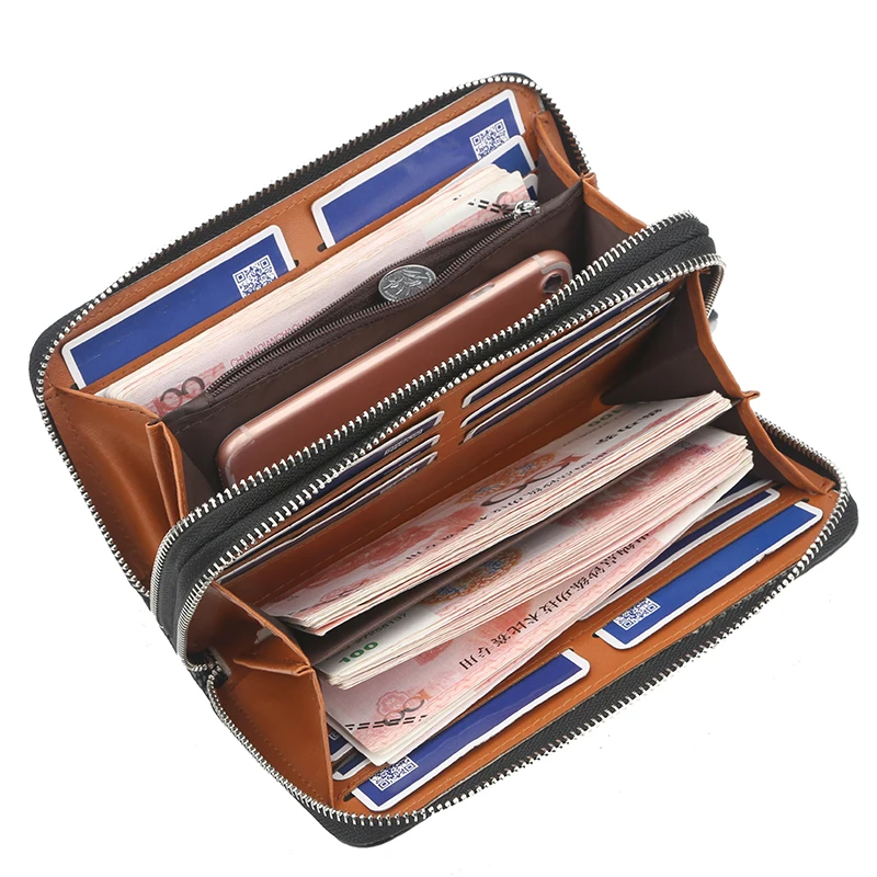 

Famous Brand Genuine Leather Wallet Alligator Pattern Long Clutch Male Zipper Wallets for men Card Holder Wallet Business Wallet