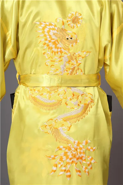 Китайский для мужчин Реверсивный Атласный халат ванной платье Вышивка Дракон кимоно юката две стороны пижамы Размеры s m l xl XXL, XXXL MR014