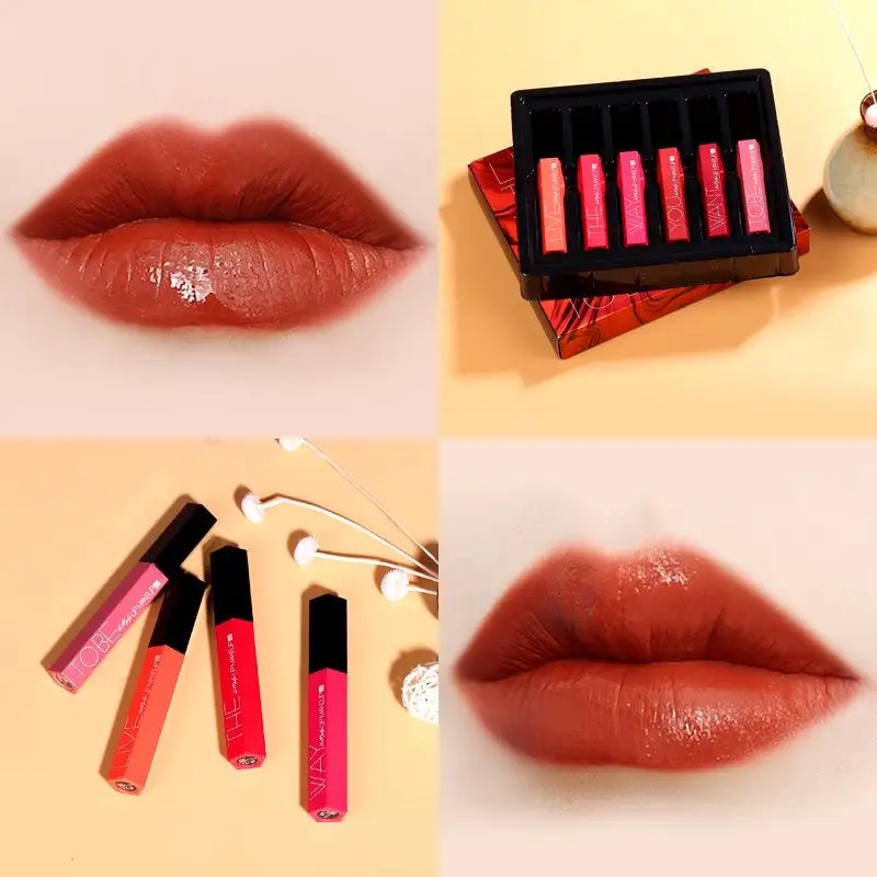 

Velvet Lip Glaze Set Student Beauty Makeup Maple-Leaf Red Milk Tea Color Lipstick