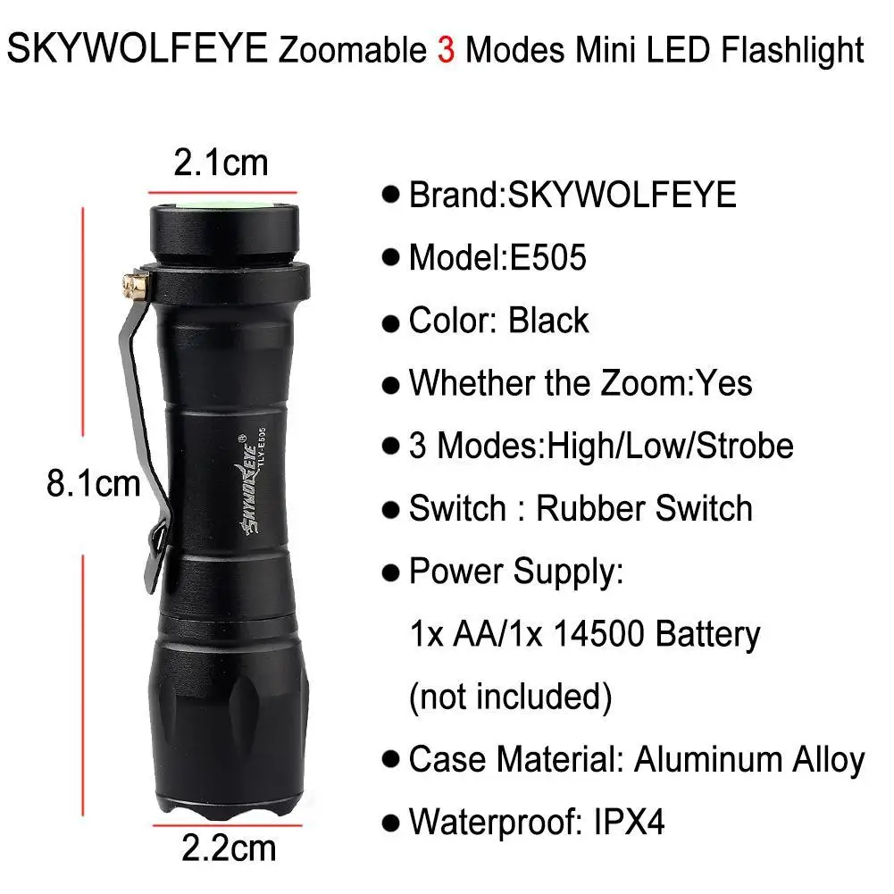 Светодиодный фонарик SKYWOLFEYE водонепроницаемый масштабируемый портативный с