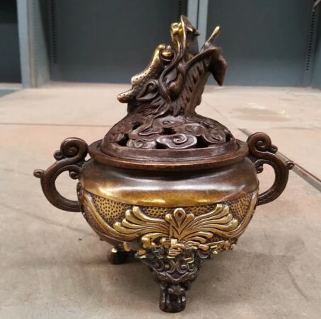 

Old Oriental Bronze copper Carved dragon censer Incense Burner Statue Statue