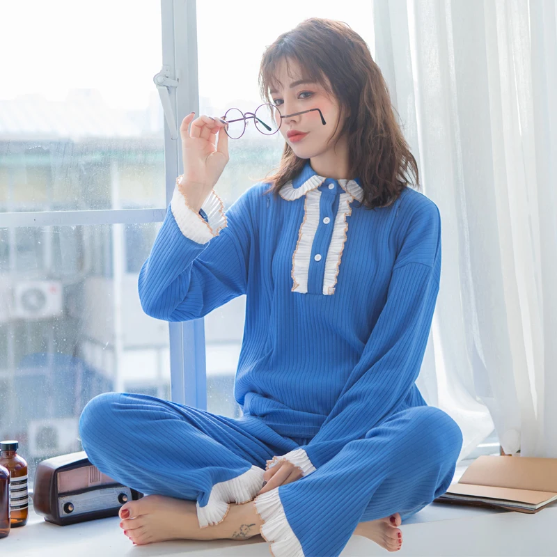  2019 Spring New Nursing Maternity Pajamas Korean Knitted Cotton Breastfeeding Pregnancy Clothes Postpartum Feeding Clothes A319