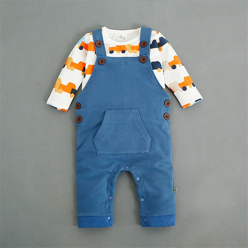 Костюм для новорожденных с динозавром; комплект одежды для мальчиков; комбинезон+ футболки с длинными рукавами; комплект из 2 предметов; одежда с рисунком автомобиля; теплый комбинезон для малышей