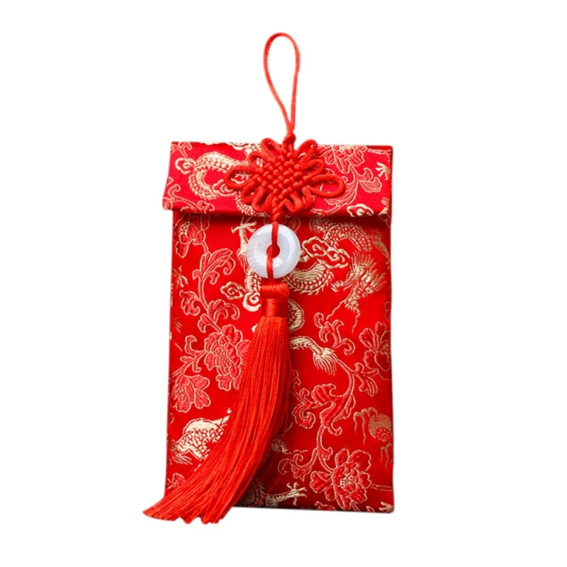 Китайский красный конверт, Подарочная сумка для помолвки, изысканный цветочный карман для денег, Высококачественная парчовая Свадебная сумка с кисточками, тканевая сумка с узлом - Цвет: Мятно-зеленый