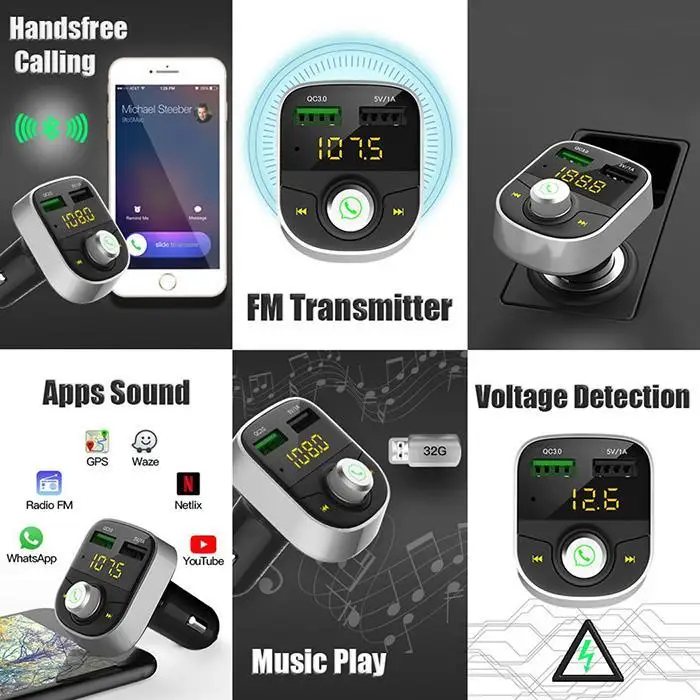 Автомобильный Bluetooth fm-передатчик 10 м беспроводной адаптер громкой связи MP3 музыкальный плеер Автомобильный Bluetooth передатчик с двойным USB