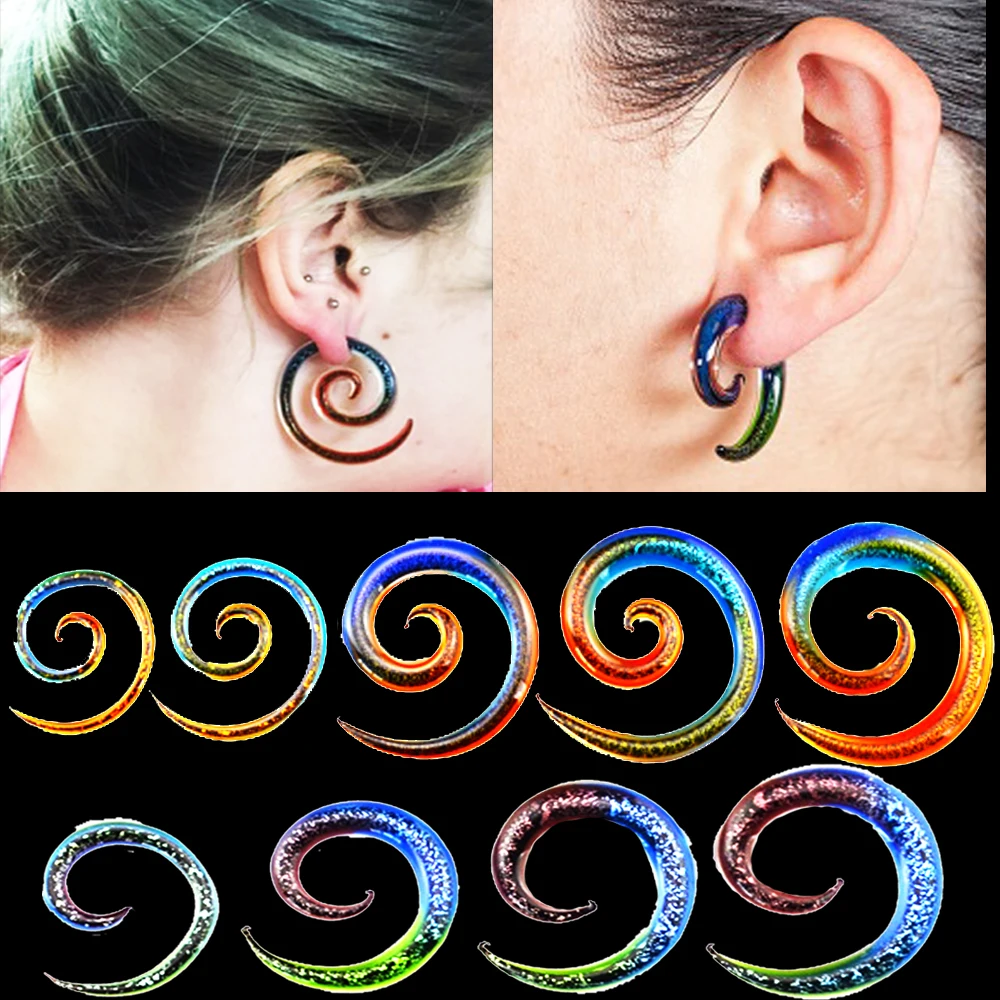 BOG-Pair 5-12mm Pyrex Glass Twist Spiral Ear Taper Stretcher Tunnel Plugs Piercing Expander Jewelry Ear Gauge Weights Hanger