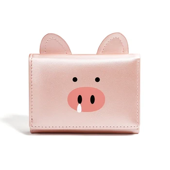 

Pink Pig Purple Cat Women Kawaii Pearlized Short Wallet Cartoon Girls Coin Purse Rabbit Money Bag Pu Leather ID Card Holder