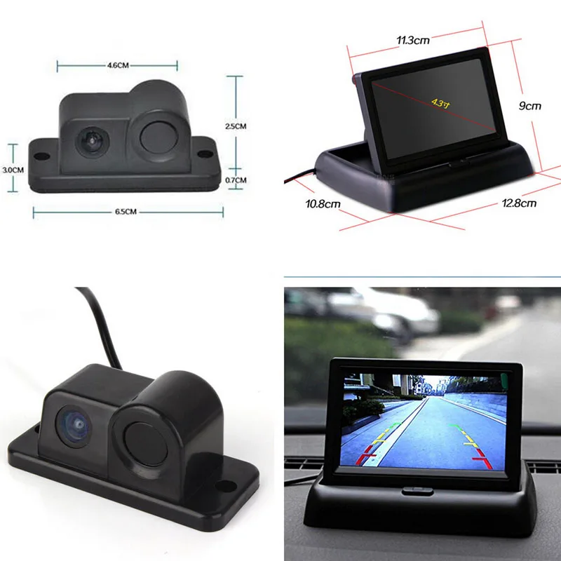 

3 in1 Sound Alarm Reversing Backup Auto Parking Sensor With Rear View Camera + 4.3" Car Foldable Monitor