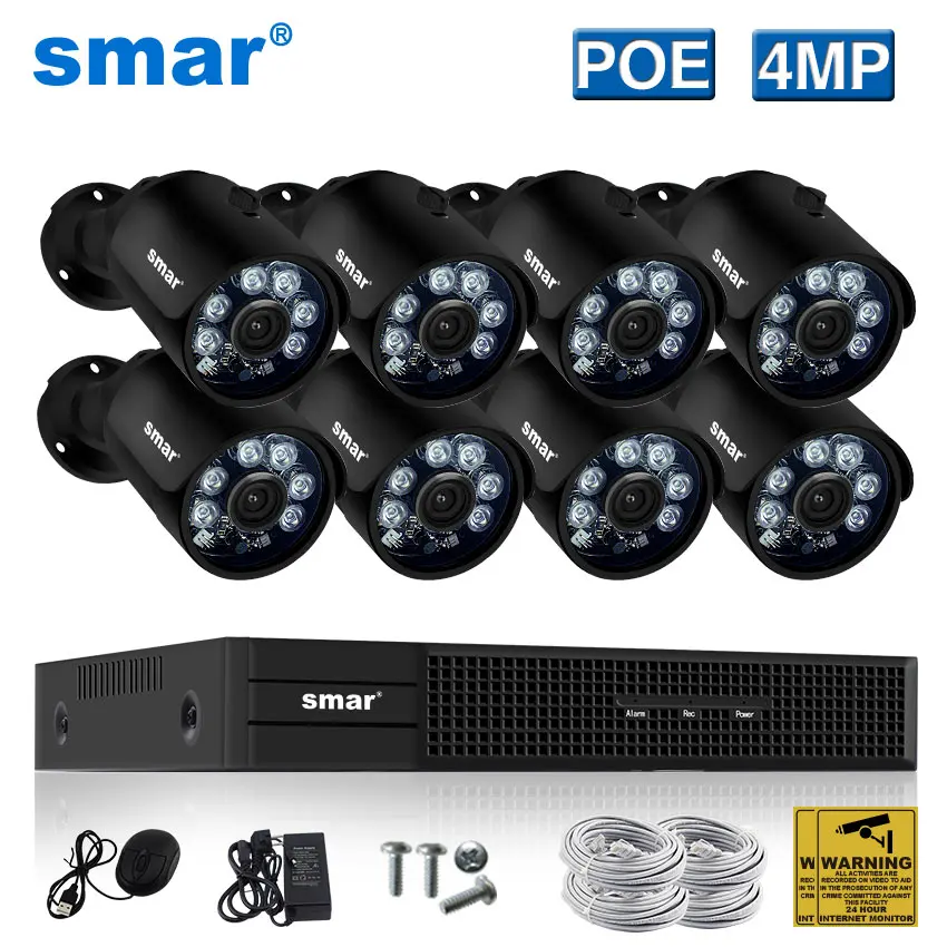 Smreal Plug and Play H.265 4MP камера безопасности Система 8CH 4CH POE NVR комплект 4MP POE Bullet IP камера CCTV система видеонаблюдения - Цвет: 8CH 4MP POE NVR Kit