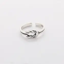 Подлинная 925 пробы серебряные кольца для женщин узел дизайн открытым регулируемое кольцо античное серебро корейская мода минимализм