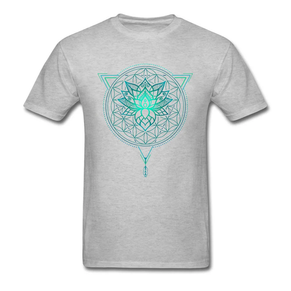 Classic Round Neck Tshirts April FOOL DAY T Shirt Short Sleeve New Coming Pure Cotton Crazy T Shirt Casual Mens Lotus Flower of Life Mandala in Geometric Triangle grey