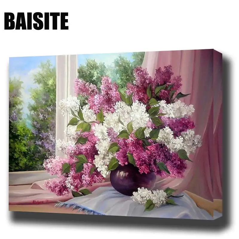 

BAISITE DIY Framed Oil Painting By Numbers Flowers Pictures Canvas Painting For Living Room Wall Art Home Decor E803