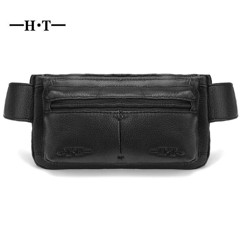 

HT Men's Genuine Leather Waist Pack Mens Travel Waist Bag Luxury Brand Fanny Pack Flap Bags Male Purse Trunk Bolsa Vintage Style