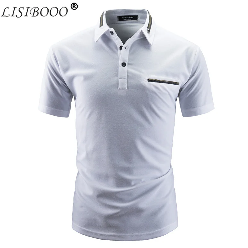 

New Fashion Men High Quality Polo Shirt Stylish Casual Solid Color Tops Short-sleeved Polo Zipper Decoration Mens Shirt