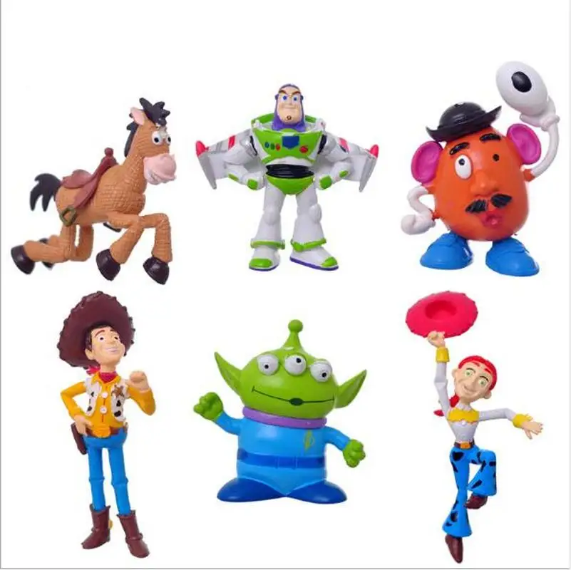 

6 Stks/partij Toy Story 4 Jessie Woody En Buzz Lightyear Mr Potato Head Little Green Men Alien Rex PVC Figuur Speelgoed