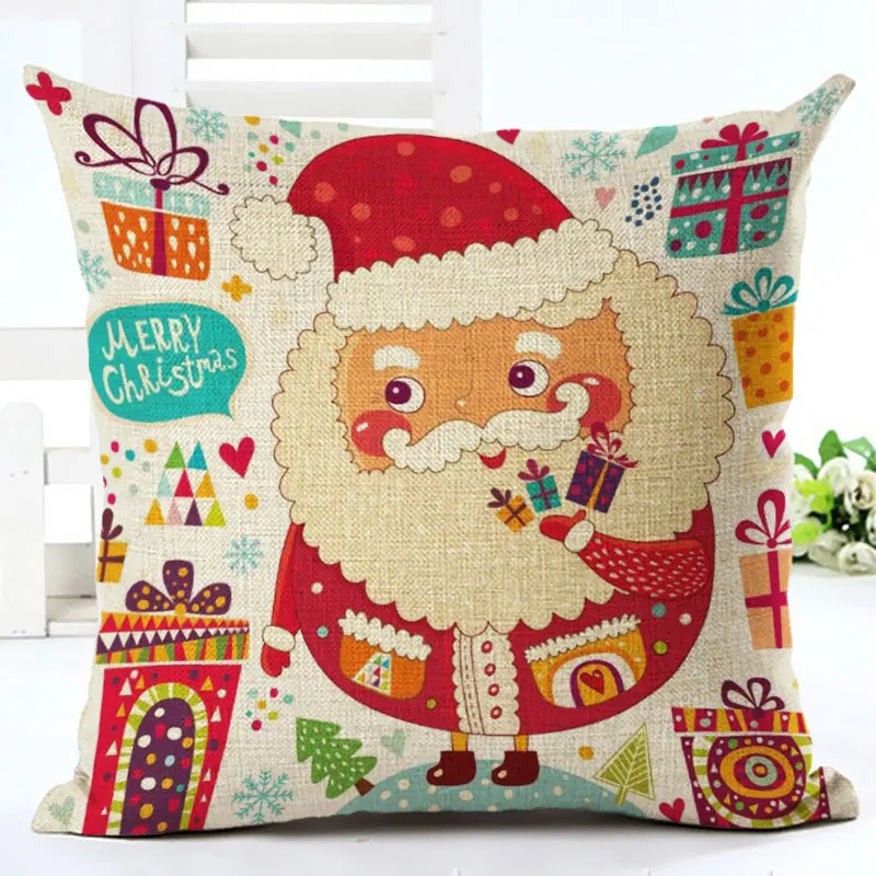Новогодний декор, рождественские украшения для дома, Рождественский подарок Санта Клауса, квадратная льняная наволочка 45x45