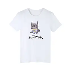 Белый Бэтмен принт футболка Для женщин Лето Плюс Размеры и забавный мультфильм футболка Для женщин в сером топы для девочек и Футболки для
