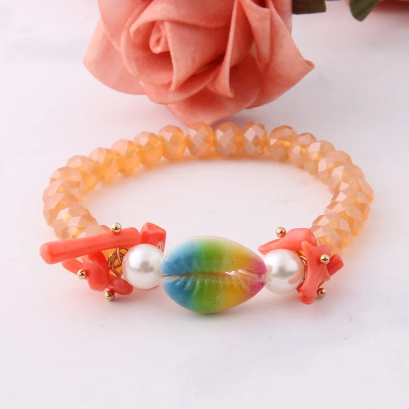 

swjyy Band shell pint Bracelets crystal bead Bohemia de Madera Pulseira Estrela de Cinco Pontas adjustable Bracelet