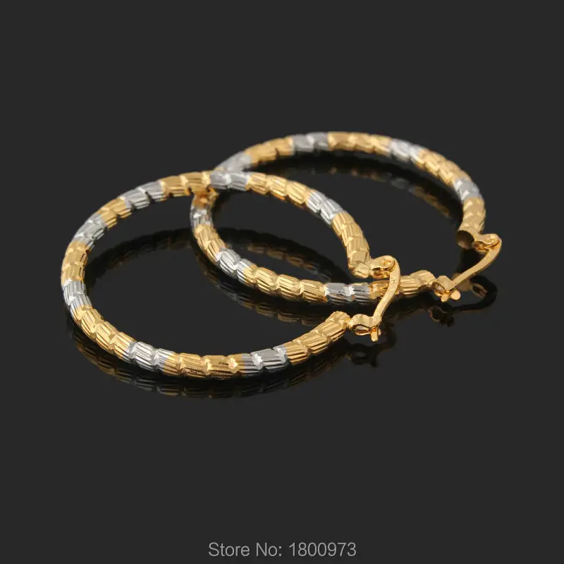 Двухцветные серьги Adixyn с изысканным узором золотые серьги-кольца большие