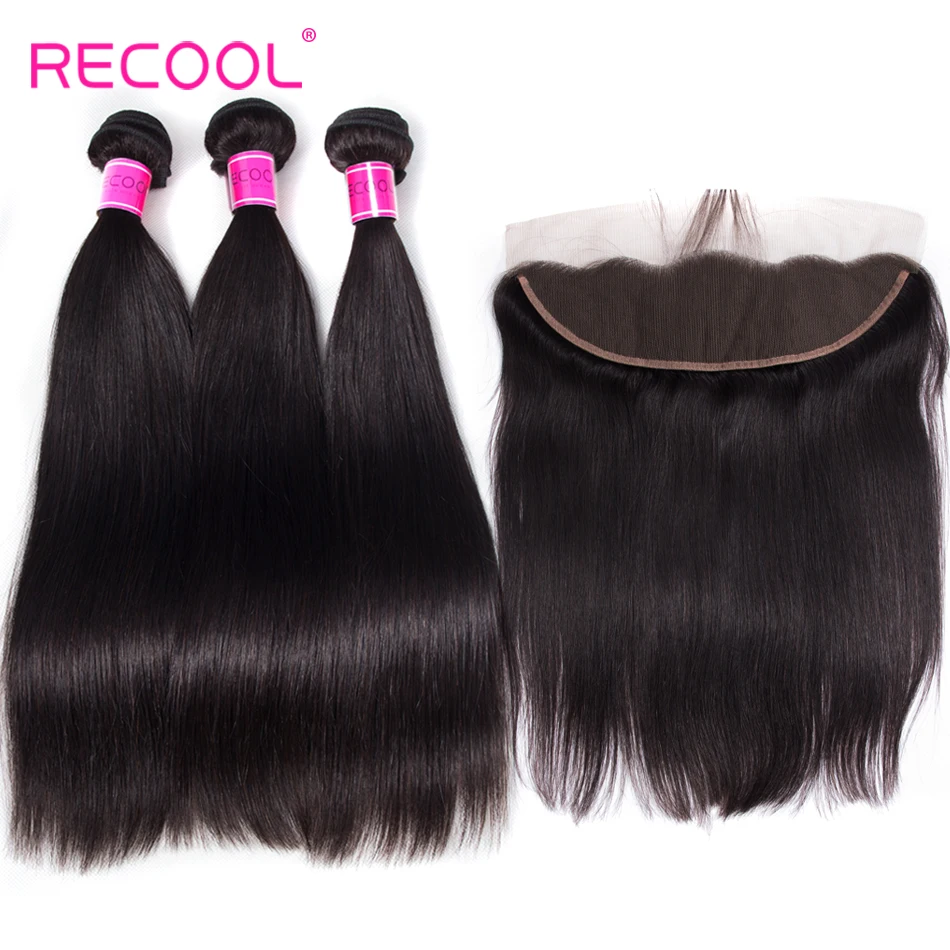 

Recool HD Transparent Lace Frontal Closure With Bundles Straight Human Hair 3 Bundles With Closure Brazilian Hair Remy Hair