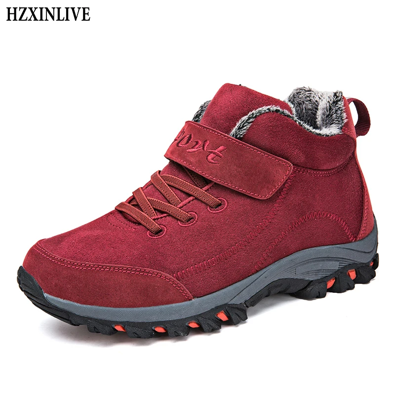 

HZXINLIVE Winter Women Snow Boots Waterproof Warm Plush Suede Leather Platform Ankle Boots Hiking Sneakers Shoes Zapatos Mujer