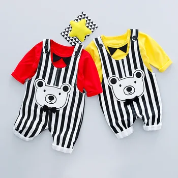 

New Spring Baby Kids Clothes Set Stripe Bear Jumpsuit+Top 2 Pieces Clothes Suit Boys Girl Cotton Suit 4 s/l