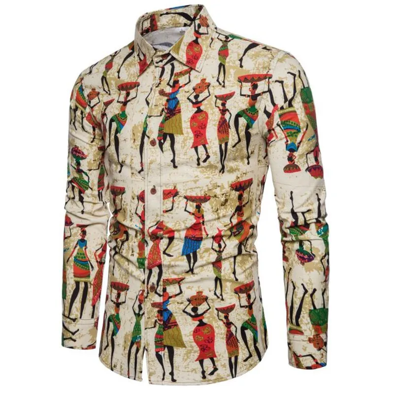 WIPU Модная рубашка мужская льняное платье рубашки Slim Fit с отложным воротником мужская гавайская рубашка с длинными рукавами большие размеры M-5XL - Цвет: 55