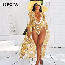 Itsroya, бандаж, принт,, сексуальный женский купальник из трех частей, боди, монокини, купальник, женский, через шею, пляжная одежда, купальник
