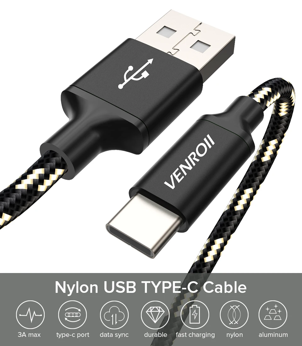 Venroii usb type-C кабель для samsung S10 S9 S8 A50 A70 3A Быстрая зарядка USB-C Кабо Kable type-C для Xiaomi mi Red mi Note 7 8 Pro