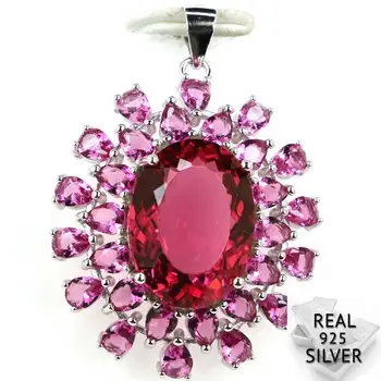 

5.0g Classic Pink Tourmaline CZ Woman's Wedding 925 Solid Sterling Silver Pendant 36x26mm
