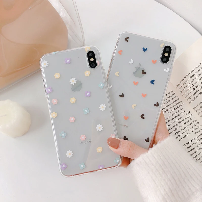 iphone 11 Pro Max  case Lovebay Soft Clear Floral Love Heart Phone Cases For iPhone 11 12 13 Pro Max X XR XS Mini 7 8 6s Plus Transparent  Back Cover iphone 11 Pro Max leather case