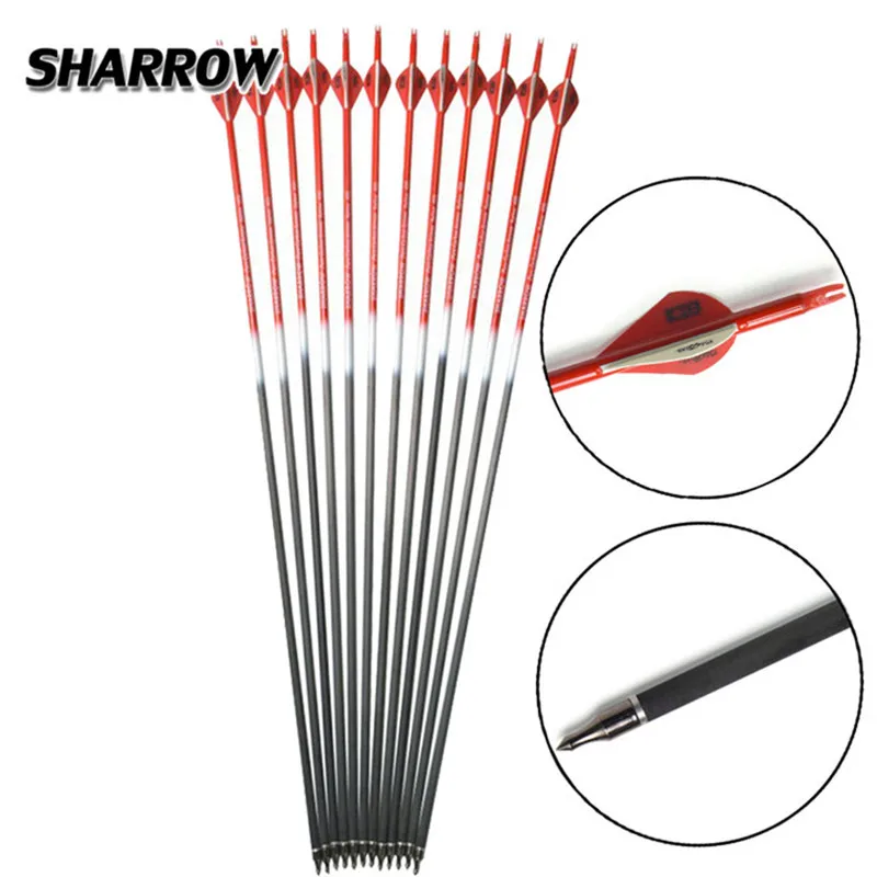 

5/10/20pcs 400 Spine Pure Carbon Arrow 31inch ID6.2 Replaceable Arrowhead Tip Point Drop-shape Feather Shooting Accessories