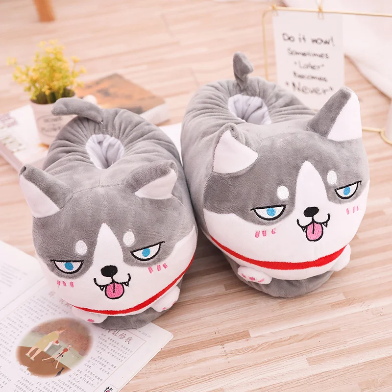 

Winter Indoor Warm Plush Husky Couple Cartoon Slippers Women/Men/Children's Home Slipper Bag With Computer Nest Shoes Mop Cotton