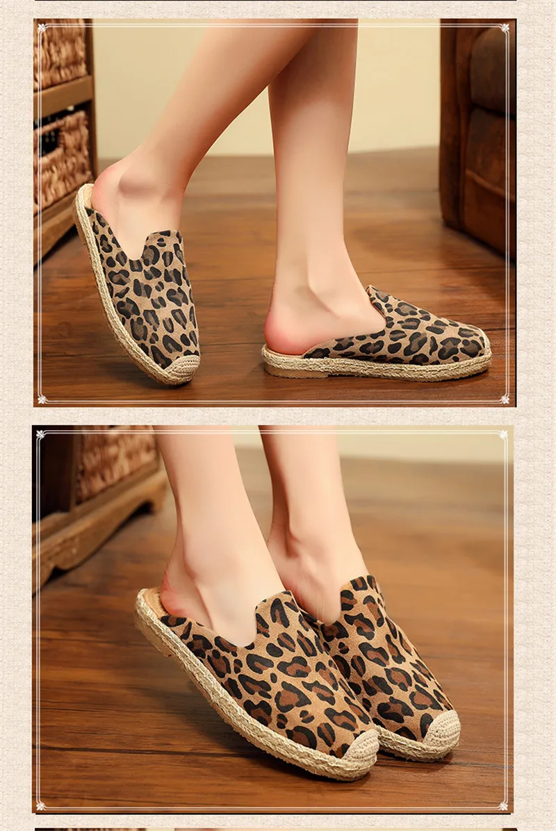 Lady Slippers2019 New Summer Sexy Casual Mules Shoes Round Toe Canvas Leopard Slides Footwear Slip on Fisherman Woman Espadrille (26)